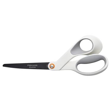 Imagem de Fiskars Tesoura antiaderente premium de 20 cm, ideal para materiais pegajosos como vinil, fita adesiva e cola, com alças ergonômicas dobradas para corte preciso de mesa