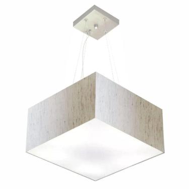 Imagem de Lustre Pendente Quadrado Vivare Md-4005 Cúpula Em Tecido 21/35x35cm - Bivolt Linho Bege 127/220v