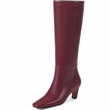 Imagem de Botas femininas cano alto salto gatinho bico quadrado longo botas de couro sintético salto baixo moda vestido de panturrilha larga/casual botas elásticas com zíper lateral, Vencedor, 39
