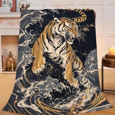 Imagem de Sweetfox Cobertor de tigre, decoração de onda, japonês, animais de tigre, presentes para meninas, meninos, superquente, macio, macio, de flanela de lã, cobertores de cama de inverno para crianças