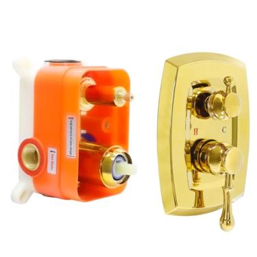 Imagem de Válvula de desvio de chuveiro bidirecional de latão antigo - Misturador de torneira de ouro oculto com 2 alças estilo vintage sistema de chuveiro de função dupla para banheiro