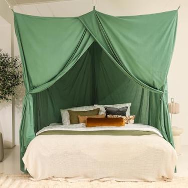 Imagem de Dossel de cama verde para camas queen e king size | Decoração de quarto para adolescentes ou adultos | Rede retangular para insetos | Mosquiteiro em várias cores e tamanhos