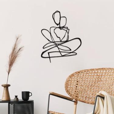 Imagem de Xedatric Arte abstrata de parede para sala de estar – Design minimalista de casal moderno | Escultura de metal preto com sombra 3D | Arte de parede contemporânea para quarto