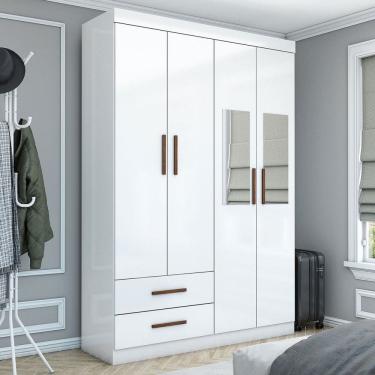 Imagem de Guarda-Roupa Solteiro Genova 4 Portas 2 Gavetas com Espelho Branco - Carioca Móveis