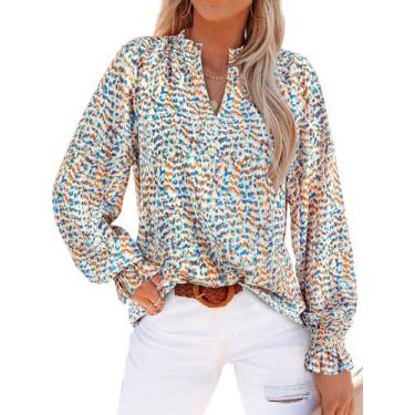 Imagem de Blusa feminina MASCOMODA com decote em V, floral, manga comprida, chif
