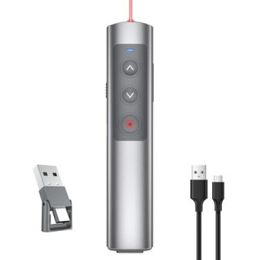 Imagem de Clicker de apresentação de metal com ponteiro laser para apresentações em PowerPoint Clicker PowerPoint remoto sem fio Apresentador Clicker Power Point Clicker (luz vermelha-modelo B)