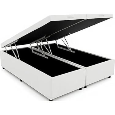 Imagem de Cama Box Baú Casal 1.38 Bipartido, Blindado Com Pistão a Gás de 1000N (Corino Branco)