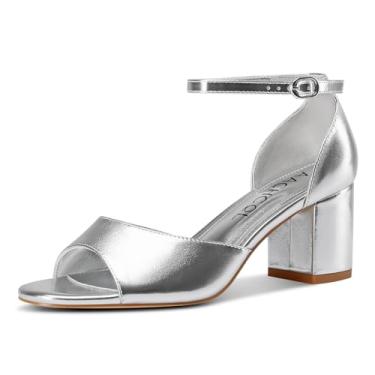Imagem de Aachcol Sandália feminina de salto baixo grosso, bico aberto, tira no tornozelo, vestido de casamento, salto de 6 cm, Prata, 40