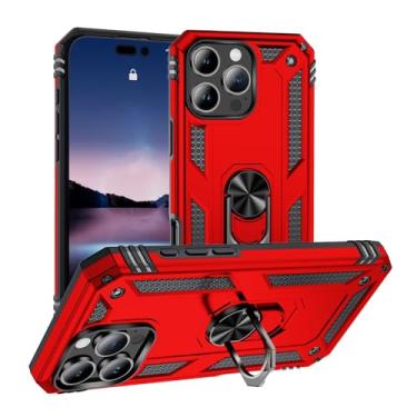 Imagem de SORAKA Capa para iPhone 16 Pro Max com suporte de anel capa armadura para iPhone 16 Pro Max capa traseira de policarbonato rígido com placa de metal para suporte magnético de telefone carro vermelho