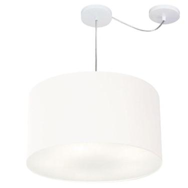 Imagem de Lustre Pendente Cilíndrico Com Desvio De Centro Md-4168 Cúpula Em Tecido 60x30cm Branco - Bivolt