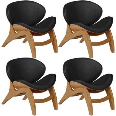 Imagem de Kit 4 Poltronas Decorativa Orgânica Sala Living Kadosh L02 Couríssimo Preto Brilho - Lyam Decor