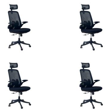 Imagem de Kit 4 Cadeiras De Escritório Presidente Ergonômica Oficial Corporativa Royale Apoio Nuca