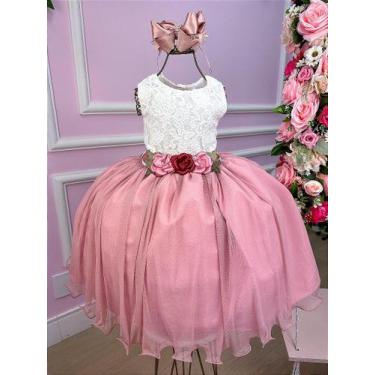 Imagem de Vestido Infantil Daminha Midi Florista Jardim Encantado Rose e Off - T