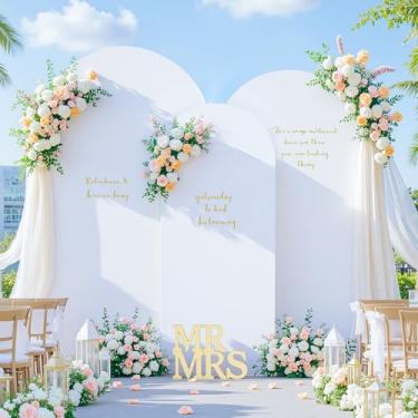 Imagem de Conjunto de 3 capas de pano de fundo de arco branco - Capas de arco de elastano 2,5 m 1,6 m 1,8 m pano de fundo elástico para cerimônia de casamento, chá de bebê de noiva, festa de aniversário