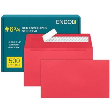 Imagem de Envelopes vermelhos #6 3/4, embalagem com 500, envelopes coloridos, tamanho carta, 15 x 8 cm, envelopes de negócios para cartões, convites, férias, cartões postais, presentes, papel de 14,5 kg,