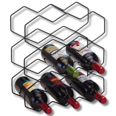 Imagem de AdegaMovel Aramada para 9 Garrafas de Vinho, Em Aço Plástificado, Suporte porta garrafas de vinho, Design Geométrico, 37,2 x 34 x 14,8 cm cor Preto Premium