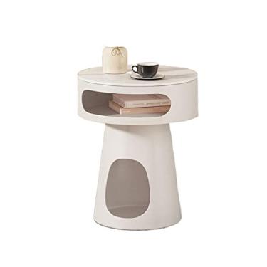 Imagem de Mesa de centro de design simples, moderna e pequena, mesa lateral de sofá com tampo de balancim, mesa de cabeceira elegante com prateleira de armazenamento para sala de estar, quarto, varanda, mesa