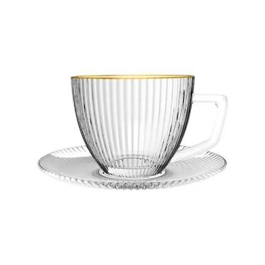Imagem de Conjunto 6 Xícaras de Chá com Pires Transparente e Borda Dourada Graff