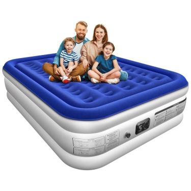 Imagem de Colchão de Ar Queen com Bomba Incorporada - Conforto Luxuoso - Colchão Inflável Elevado Queen para Casa e Visitantes - Azul e Branco