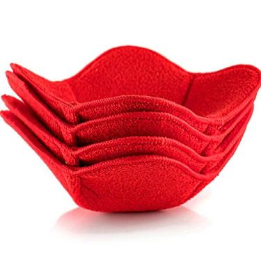 Imagem de Shila Bowl Huggers, conjunto colorido de suporte para tigela de micro-ondas, seguro para manter suas mãos frescas e sua comida quente, poliéster e esponja resistente ao calor para sopa, arroz e tigelas de macarrão, Vermelho, 4