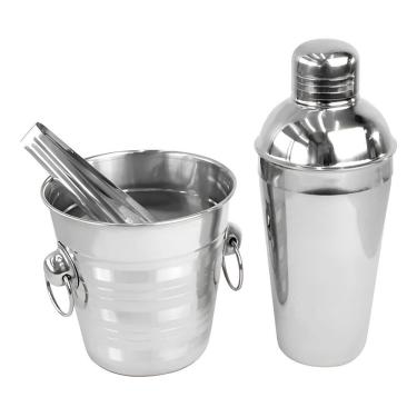 Imagem de Kit Conjunto Bar 3 Peças Coqueteleira Balde Pegador Inox