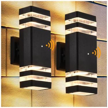 Imagem de Arandela Luminária Moderna Externa de Parede 3000K com Sensor, Base E27, 2 Unidades, DASTOR DST 211001, Preto