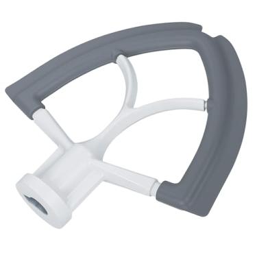 Imagem de Batedor de borda flexível para batedeira KitchenAid de 4,5 a 5 litros com cabeça inclinada série artesanal e clássica da MMOBIEL – Raquete de batedor plana de alumínio com raspador de tigela de bordas