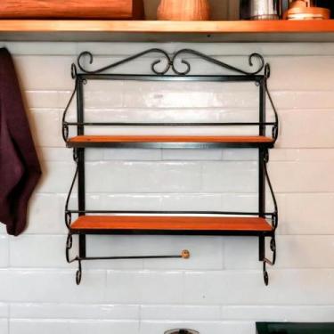 Imagem de Prateleira Porta Condimentos de Ferro e Madeira Rústica Funcional e De