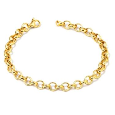Imagem de Pulseira Feminina Elos Português Banhado a ouro 18k Semijoia Banho paládio antialérgico Cor Dourada Estilo Festa Casamento Noivado Casual Pulseira Coringa