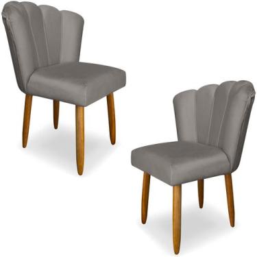 Imagem de Kit 2 Cadeiras de Jantar Estofadas Pétala Veludo Capuccino Pés Palito 