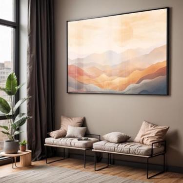 Imagem de Quadro com Moldura e Acrilico Cristal Vidro Sala Quarto Abstrato Montanhas Terracota Decorativo Horizontal Grande Hall
