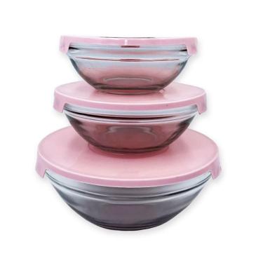 Imagem de Kit 3 Peças - Potes Vasilhas Vidro Tampa Marmita Fitnnes