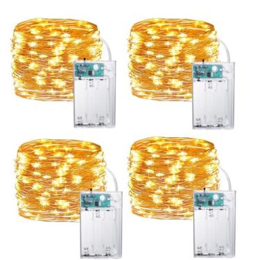 Imagem de Joomer Cordão de luzes de bateria, pacote com 4 unidades totais de 200 luzes LED operadas por bateria, luzes cintilantes com temporizador para casa, jardim, loja, festa, férias, decoração interna