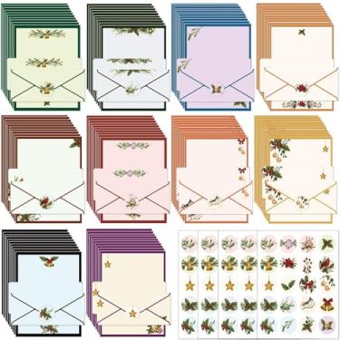 Imagem de Conjunto de papel de papelaria e envelopes de 250 peças (100 papéis de escrita para computador, 50 envelopes), 100 adesivos redondos, 10 designs para cartas, convites, presentes, feriados, notas de