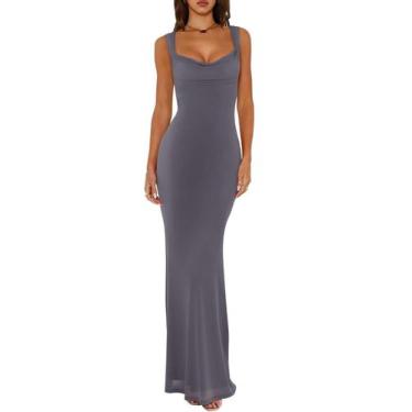 Imagem de Vestido de verão REORIA, gola alta, malha, sem mangas, maxi, cinza pro