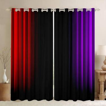 Imagem de Cortinas de janela Feelyou Abstract Ombre Red Purple Black 2 painéis