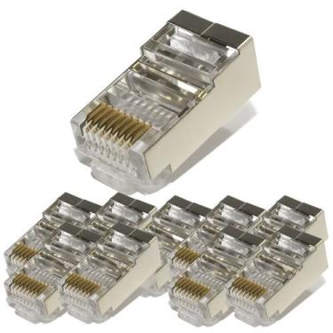 Imagem de Kit 10 conector plug modular rj45 cat6 blindado - IMPORTADA