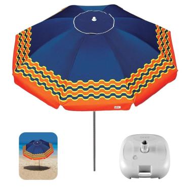 Imagem de Kit Guarda Sol 2,5m Articulado Alumínio Sombreiro Ibiza Azul Marinho Base Plástica Branco - Tobee