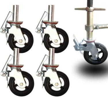 Imagem de 4 Rodizio Rodas Giratoria Andaime Com Freio Borracha - Bjb Equipamento