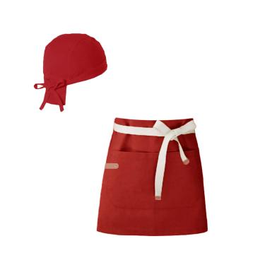 Imagem de Avental Cintura e Bandana Vermelho Artes Pintura Cafeteria