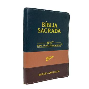 Imagem de Bíblia Sagrada Nvi Slim Letra Média Capa Luxo Azul Escuro - GEOGRAFICA