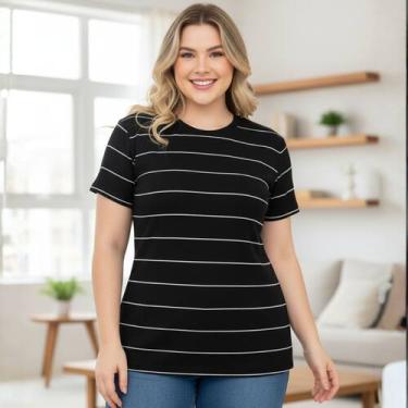 Imagem de Blusa Feminina Listrada Básica Modal Canelada Viscose Tendência Verão 