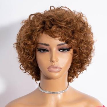 Imagem de Peruca de cabelo humano Rebecca Fashion Short Curly Bob Honey Brown