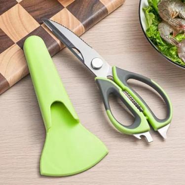 Imagem de Tesouras de cozinha resistentes com suporte magnético, podem ser lavadas na lava-louças, tesouras de cozinha de aço inoxidável, multifuncionais, conjunto de tesouras multiuso para alimentos, carne