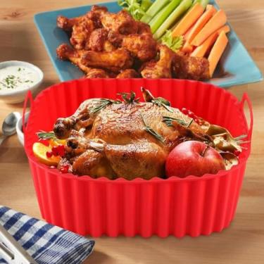 Imagem de Forros de silicone para fritadeira a ar, forros antiaderentes de silicone para fritadeira, acessórios para fornos de forno de airfryer, podem ser lavados na lava-louças (vermelho)