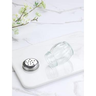 Imagem de Agitador de temperos de vidro, saleiro e pimenta transparente reutilizável com tampa de aço inoxidável, coqueteleira de queijo parmesão com fenda superior de aço inoxidável