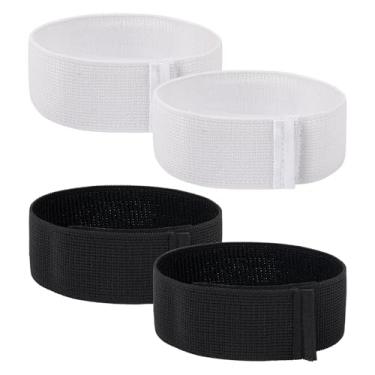 Imagem de 4 tiras de caneleira de futebol, preto, branco, canela de futebol, tiras fixas no tornozelo, fio de poliéster, elástico para caneleira, futebol, chute, corrida, ciclismo