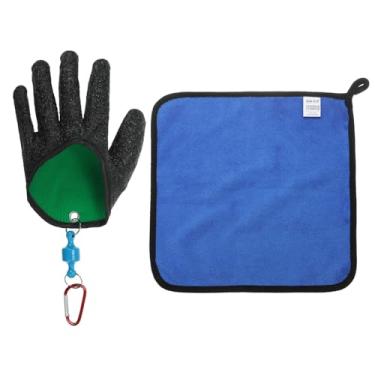 Imagem de Luvas de pesca com liberação magnética, luvas profissionais de pescador, antiderrapante, resistente a perfurações, filete, com toalha para limpeza das mãos, preta (esquerda)