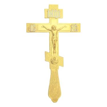 Imagem de RZRHMUHN Cruz de bênção ortodoxa, cruz de mão ortodoxa, crucifixo de metal, presente para padre, batismo, oração, comunhão (branca)