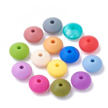 Imagem de 100 contas de silicone de lentilha de 12 mm de silicone macio Abacus Rondelle contas espaçadoras soltas para caneta de contas DIY chaveiro cordão artesanato pulseira de amizade colar para fazer joias
